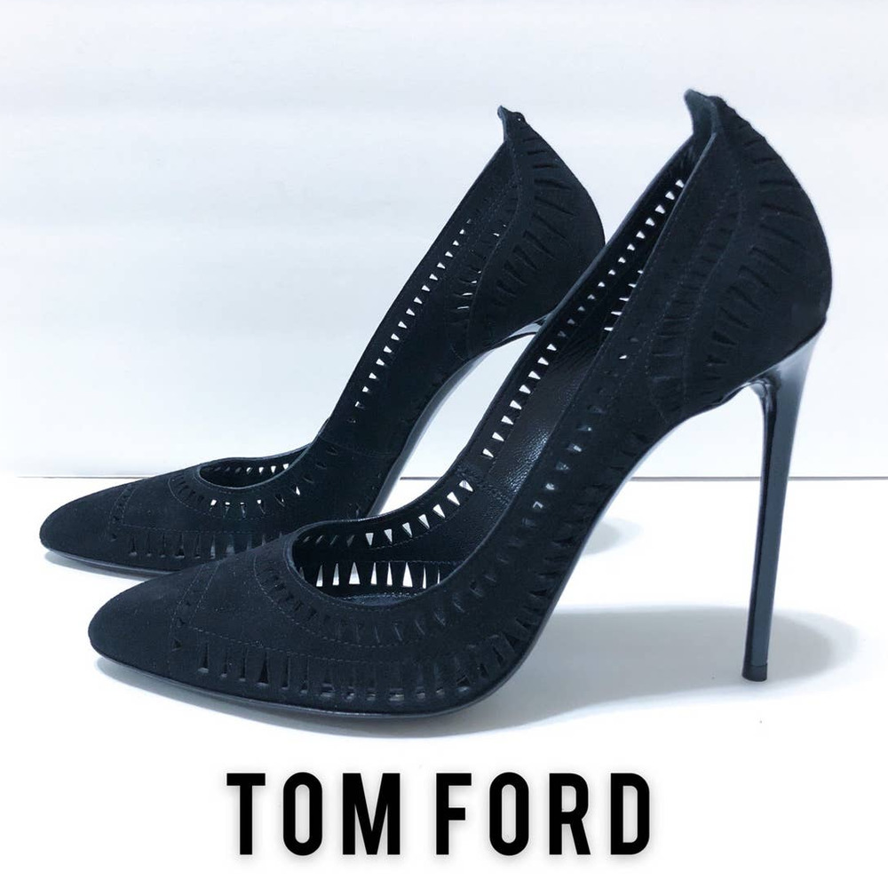 Tom Ford Black Suede Laser Cut Out Stiletto Pumps Heels Size 40.5 or US 10.5